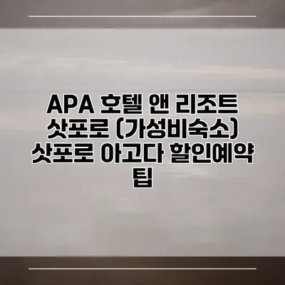 APA 호텔 앤 리조트 삿포로 (가성비숙소) 삿포로 아고다 할인예약 팁