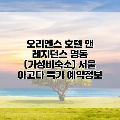오리엔스 호텔 앤 레지던스 명동 (가성비숙소) 서울 아고다 특가 예약정보