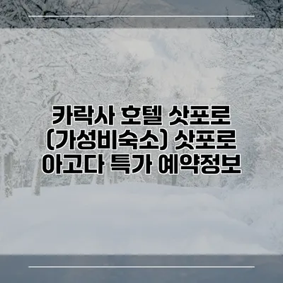 카락사 호텔 삿포로 (가성비숙소) 삿포로 아고다 특가 예약정보