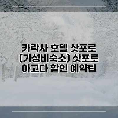 카락사 호텔 삿포로 (가성비숙소) 삿포로 아고다 할인 예약팁