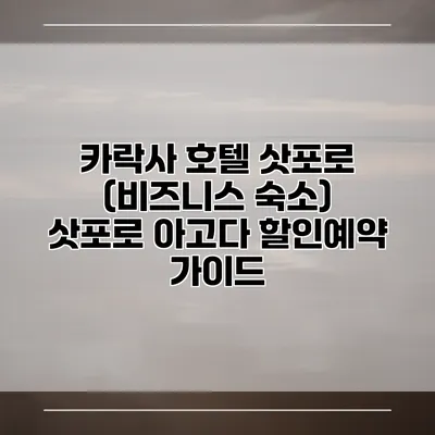 카락사 호텔 삿포로 (비즈니스 숙소) 삿포로 아고다 할인예약 가이드