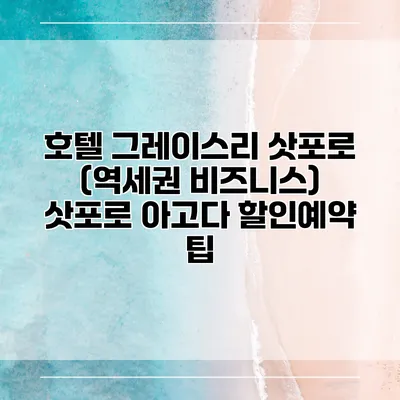 호텔 그레이스리 삿포로 (역세권 비즈니스) 삿포로 아고다 할인예약 팁
