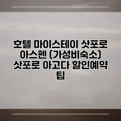 호텔 마이스테이 삿포로 아스펜 (가성비숙소) 삿포로 아고다 할인예약 팁